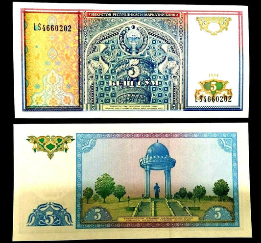 Banknot Uzbekistan 5 SUM 1994 UNC